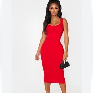 PLT Cup detail red bodycon straps dress sz 6 EUC